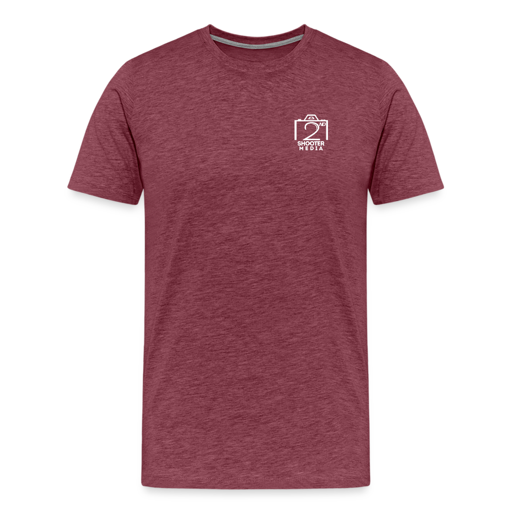 "2nd Shooter White" Fitted Tee (Left) - heather burgundy