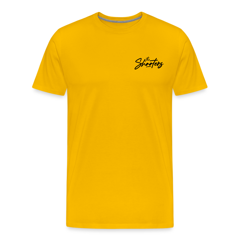 "The Shooters Black" Fitted Tee (Left) - sun yellow