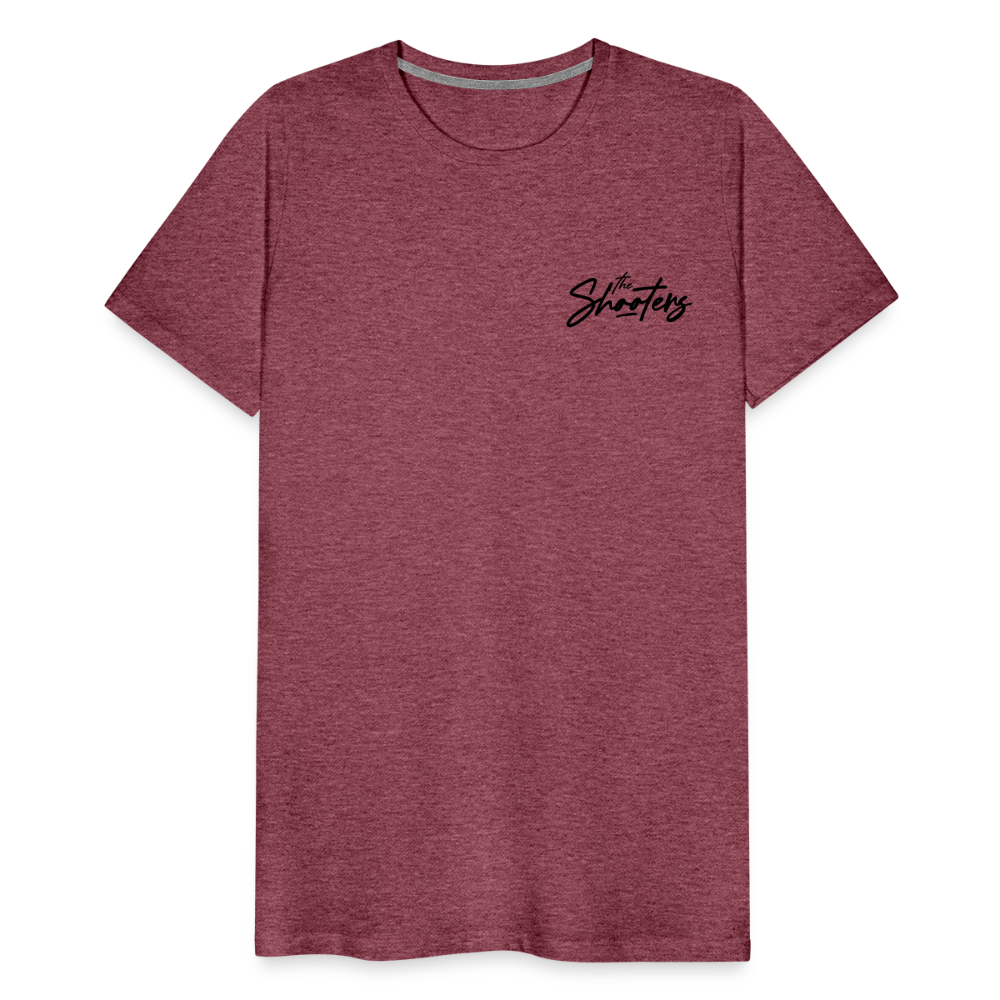 "The Shooters Black" Fitted Tee (Left) - heather burgundy