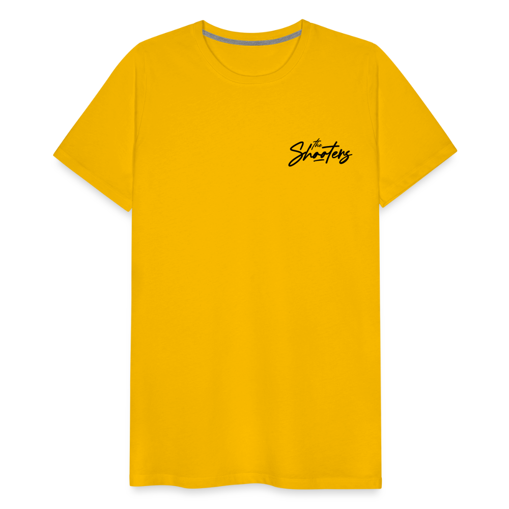 "The Shooters Black" Fitted Tee (Left) - sun yellow