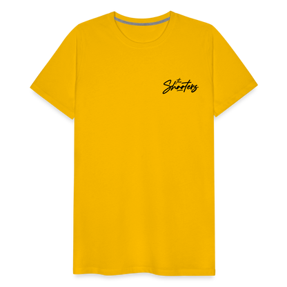 "The Shooters Black" Fitted Tee (Left) - sun yellow