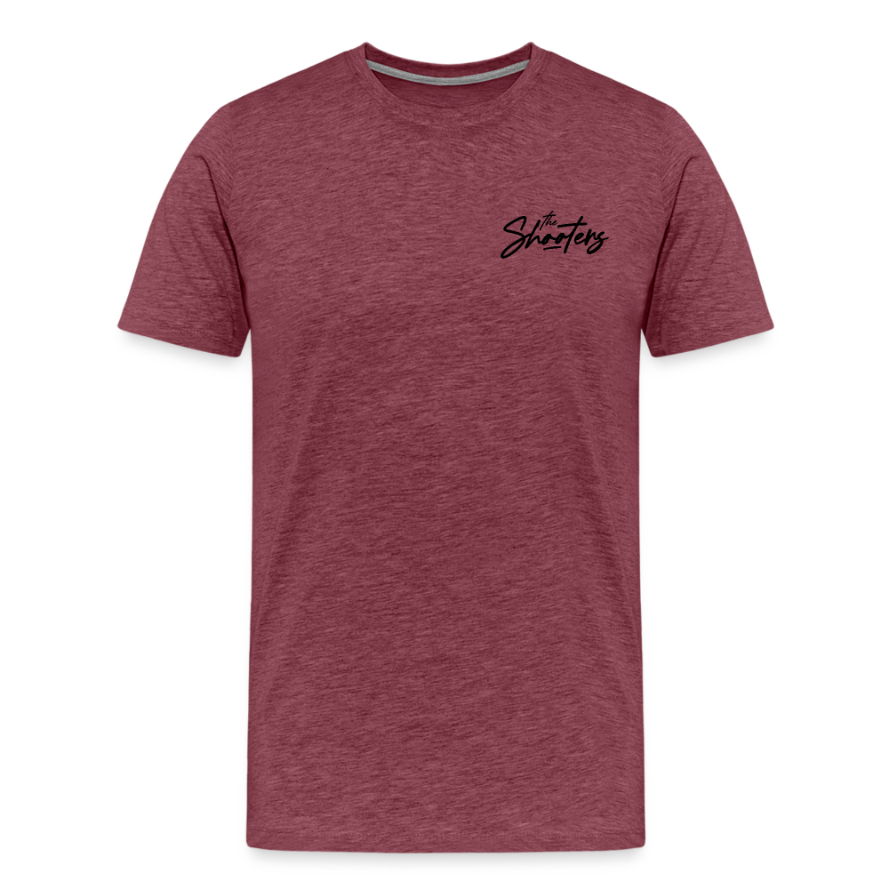 "The Shooters Black" Fitted Tee (Left) - heather burgundy