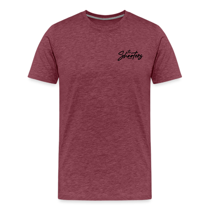 "The Shooters Black" Fitted Tee (Left) - heather burgundy