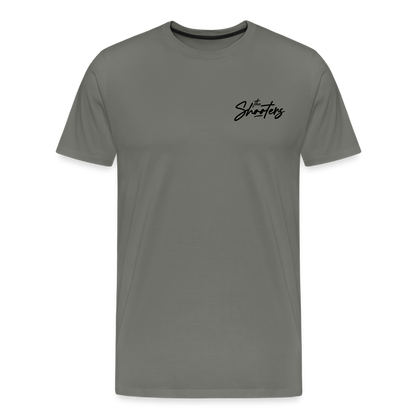 "The Shooters Black" Fitted Tee (Left) - asphalt gray