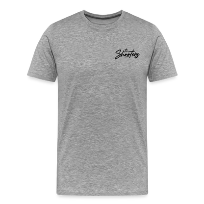 "The Shooters Black" Fitted Tee (Left) - heather gray