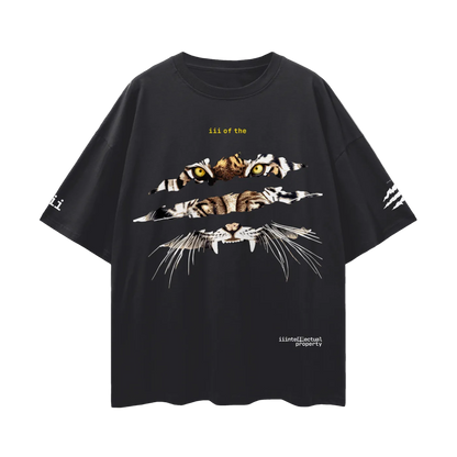 Black t-shirt with tiger showing through three tiger stripes