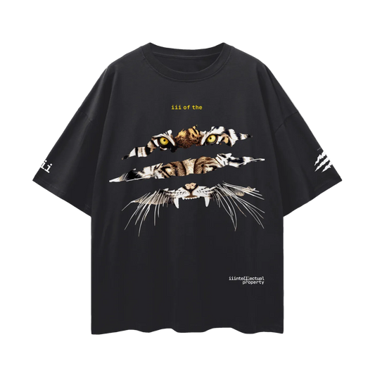 Black t-shirt with tiger showing through three tiger stripes